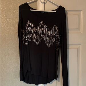 Apt. 9 Women's Dark Blue and Silver Long Sleeve Top.